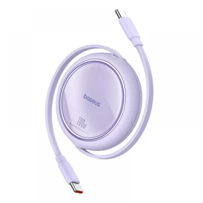 کابل شارژ Type-C به Type-C بیسوس 100 وات 1 متری مدل Baseus Free2Draw Mini Retractable Purple
