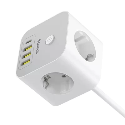 چند راهی برق و هاب شارژ 7 پورت 20 وات PD بیسوس مدل Baseus PowerCombo Cube Power Strip E00066401213-00